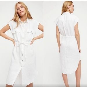 Free People Meet Me Half Way white linen shirt dress